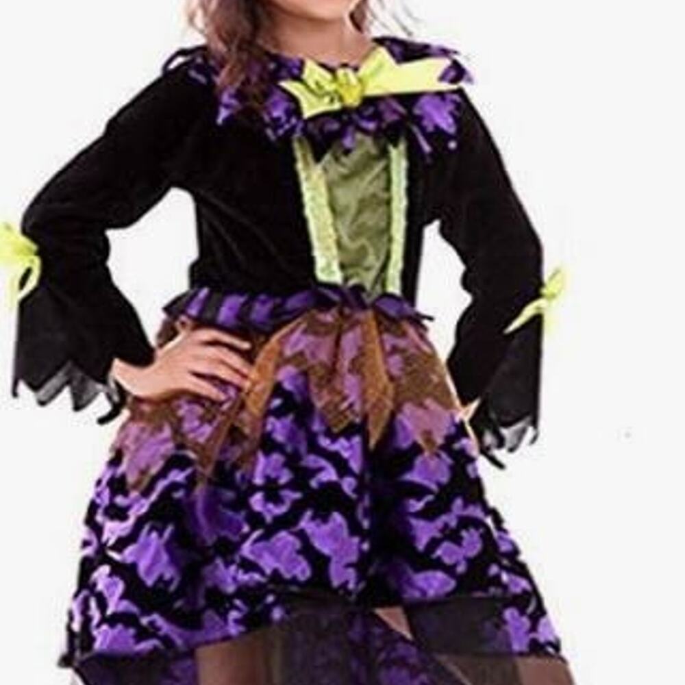Happy Halloween Witch dress Costume Black & Purple Girls size Med